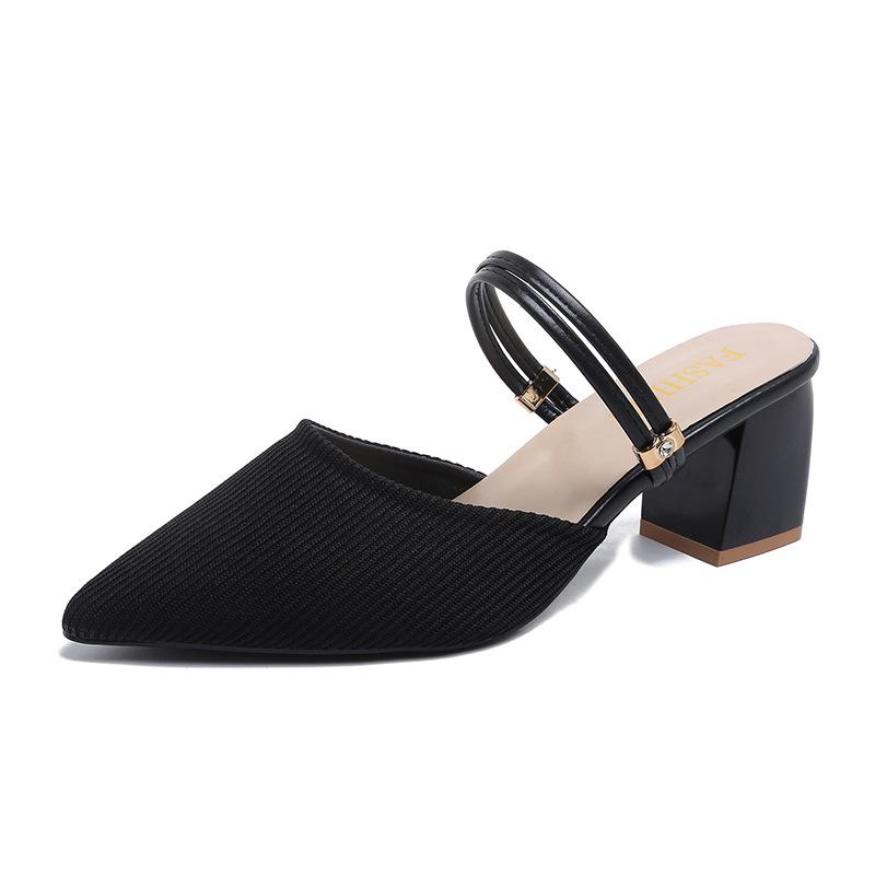 Pointed thick heel solid color fashion single shoes women's new two wear cool slippers women's fashion high heel sandals