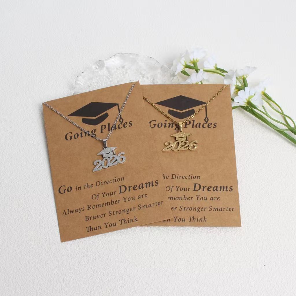 Fashion 2026 Year Graduation Pendant Necklace Minimalist Stainless Steel Gold Plated Gift for Students Jewelry Gift