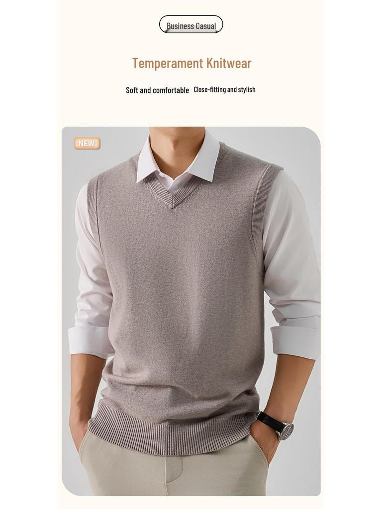 Men's Autumn/Winter Wool Knit Sleeveless Vest - Business Casual & Comfortable Sweater.