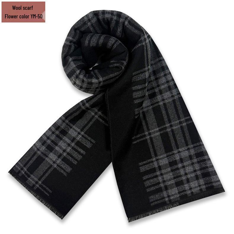 Men's Pure Gray Plaid Wool Blend Winter Scarf - Thick and Warm