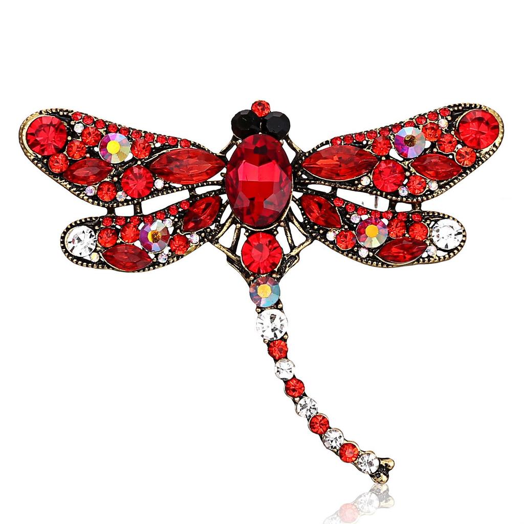 Vintage Corsage Pin Big Dragonfly Brooch Silk Scarf Buckle Diamond Animal Brooch