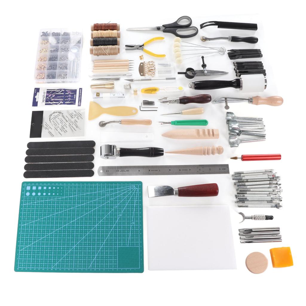 Leather Working Tools Stainless Steel Wood Leather Repair 4Pcs Waxed Thread Leather Working Kit for