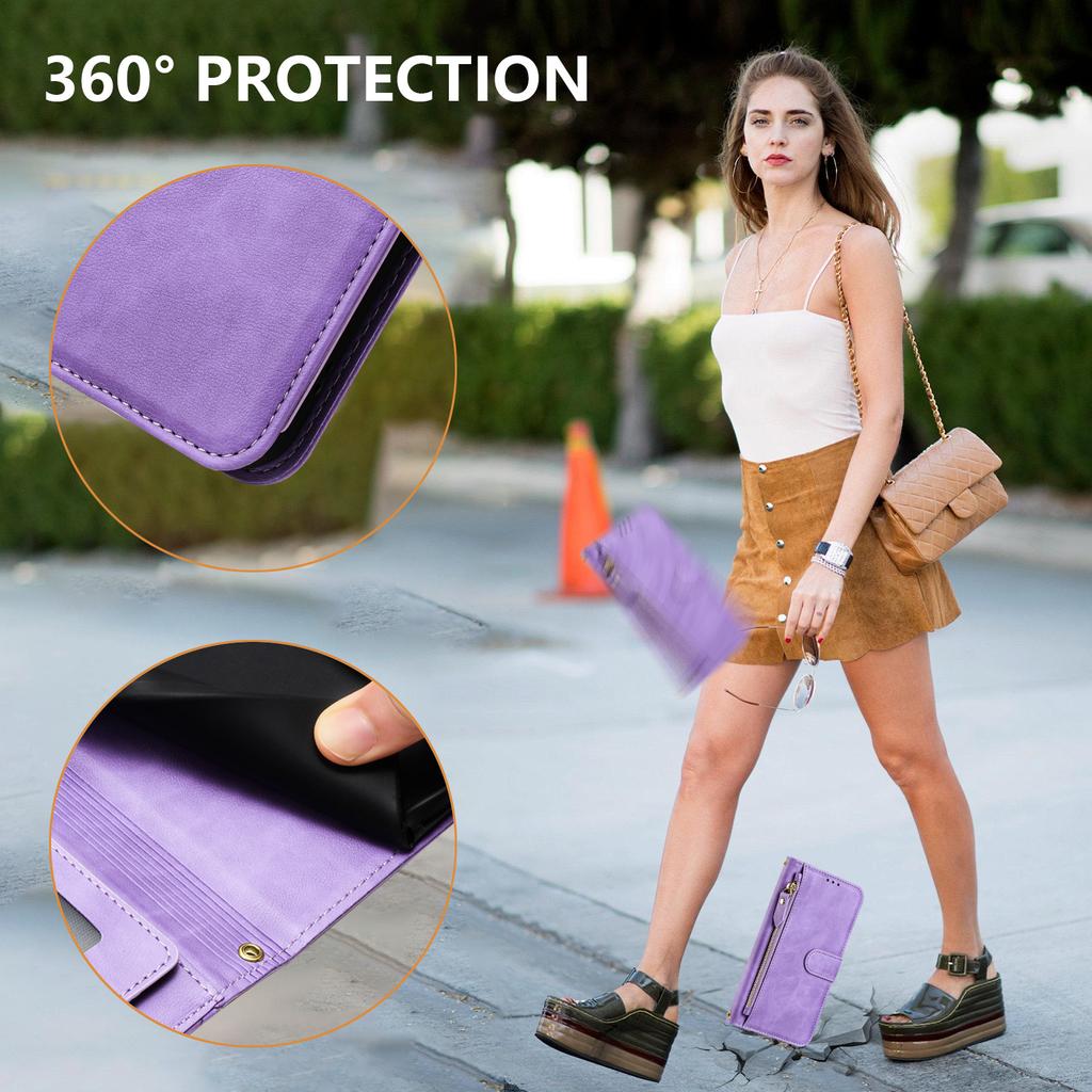 For Motorola Moto G56 5G Case Zipper Pocket Multiple Card Slots Leather Phone Cover