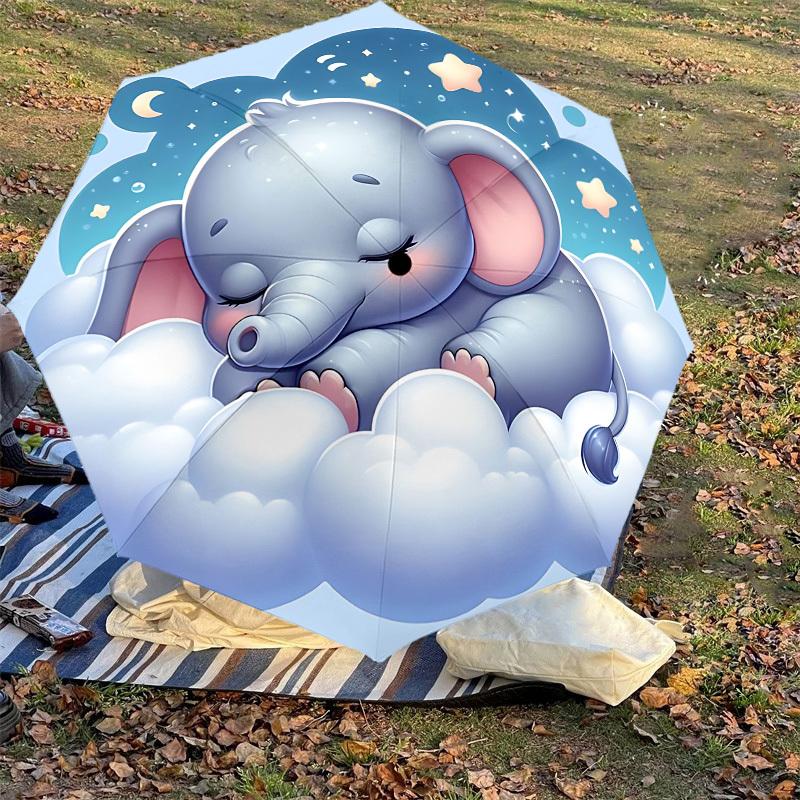 1PC Elephant cloudAutomatic Open/Close Umbrella with Windproof, 8-Rib Sturdy Canopy, Durable Ribs, Fashionable Design, Outdoor Accessory, Fun Prin, Ho