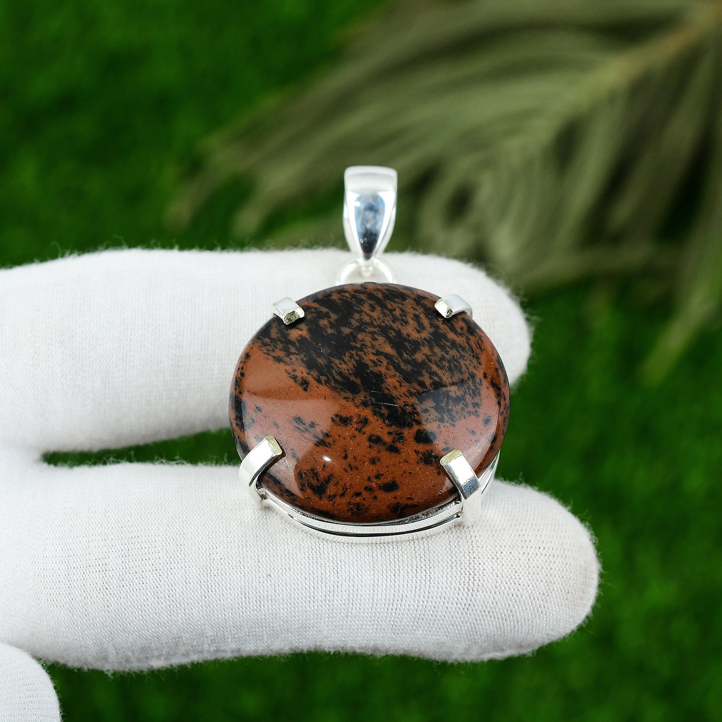 

Подарок для нее Подвеска из стерлингового серебра 925 пробы с натуральным махагоновым обсидианом