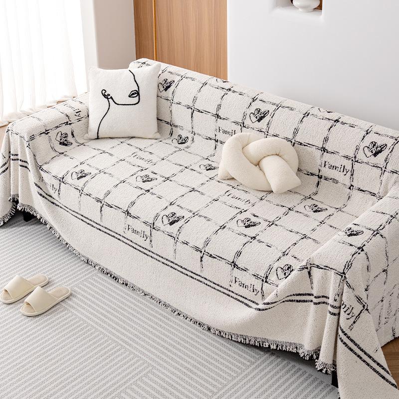 Plush Yarn Sofa Towel All-Inclusive Sofa Cover Dust Cover Living Room Straight Row Sofa One Piece Cover Cloth Anti-Scratching