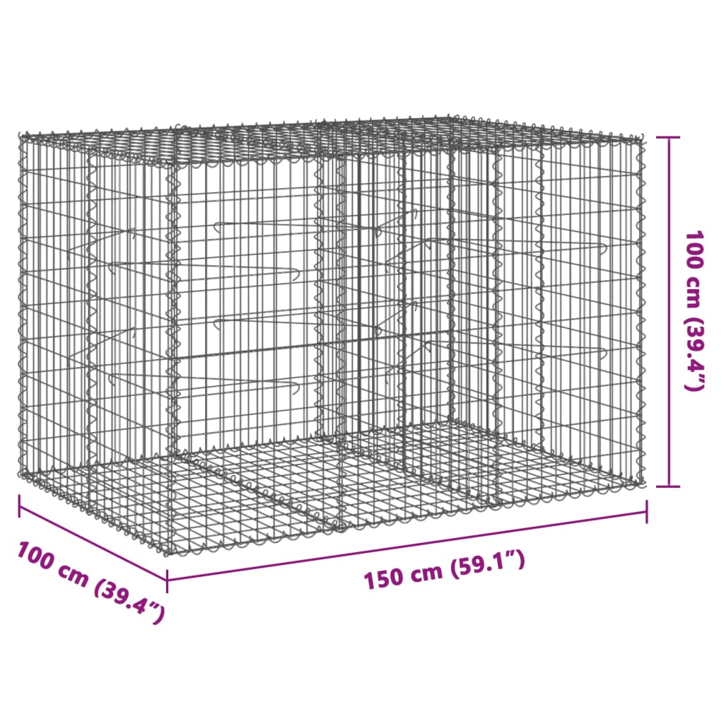 Gabion with Lid 150 X 100 X 100 Cm Galvanized Iron