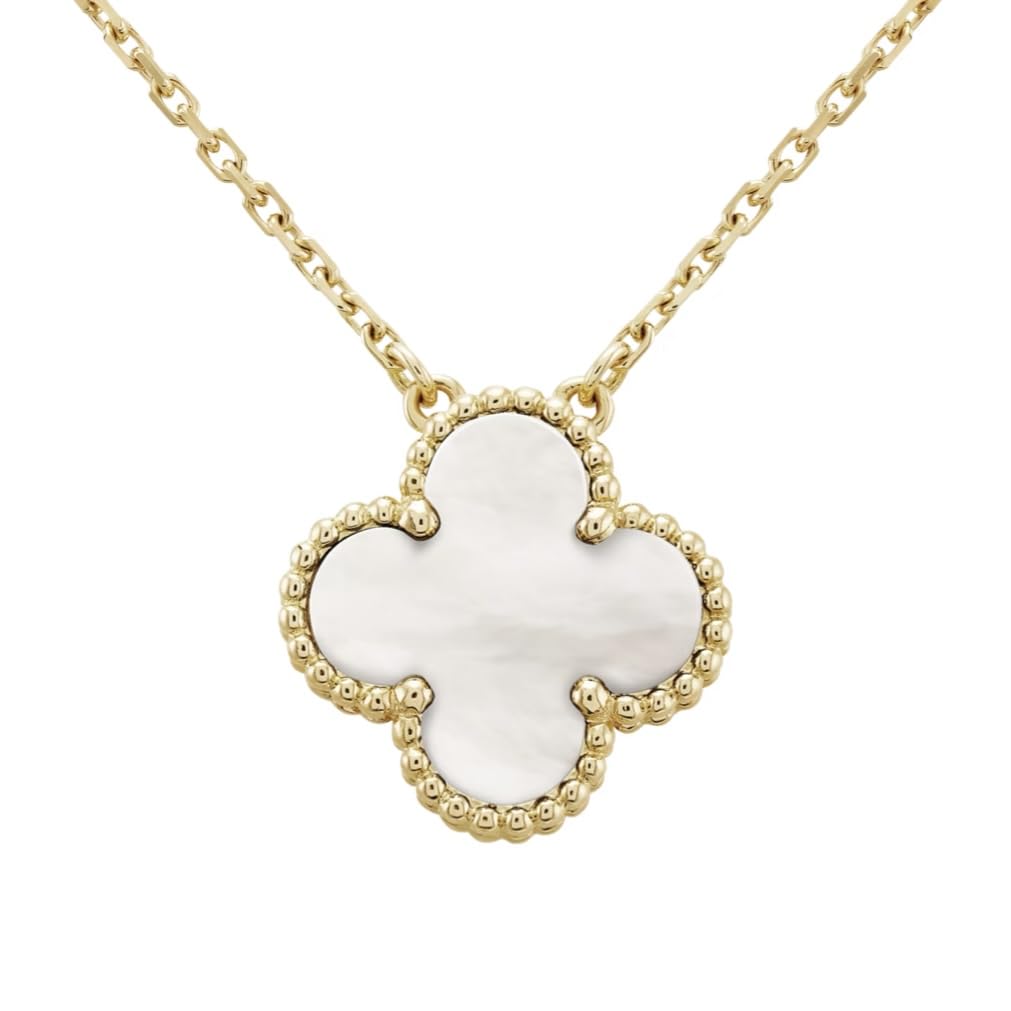 Clover Necklace in 18K Yellow 18K Clover Gift Gold, Women's, Gold, Four-Leaf Design, (A. White)
