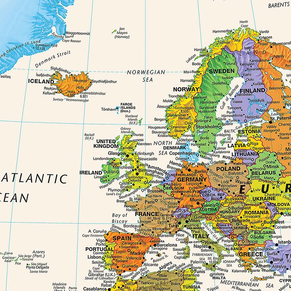 84.1*118.9cm Póster de Mapa Mundial Grande para Pared Estilo Retro Vintage Mapa Político para Decoración de Hogar Oficina Escuela Herramientas de Viaje Mapa del Mundo