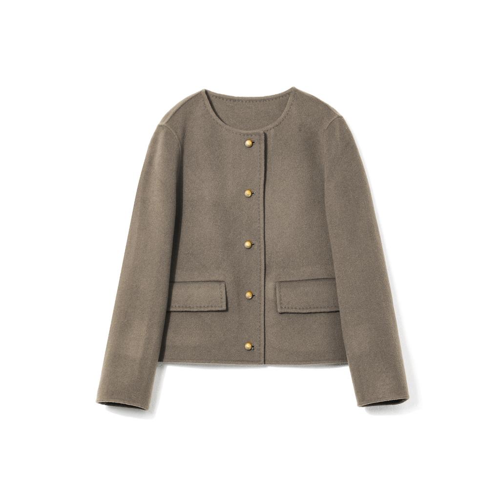 Sheep Wool Double-sided Woolen Coat Small Coat Single-breasted Short Round Neck Temperament Coat Women