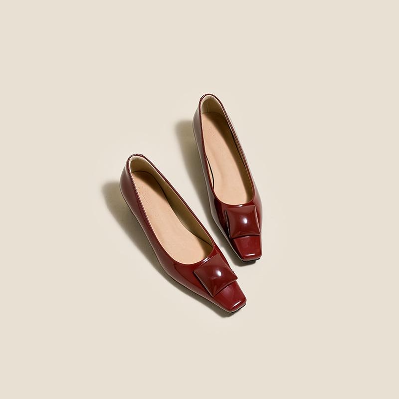 Yuanlitong cowhide high heels women's thick heels are not tired of feet European and American light luxury women's shoes Hong Kong counter high-end si