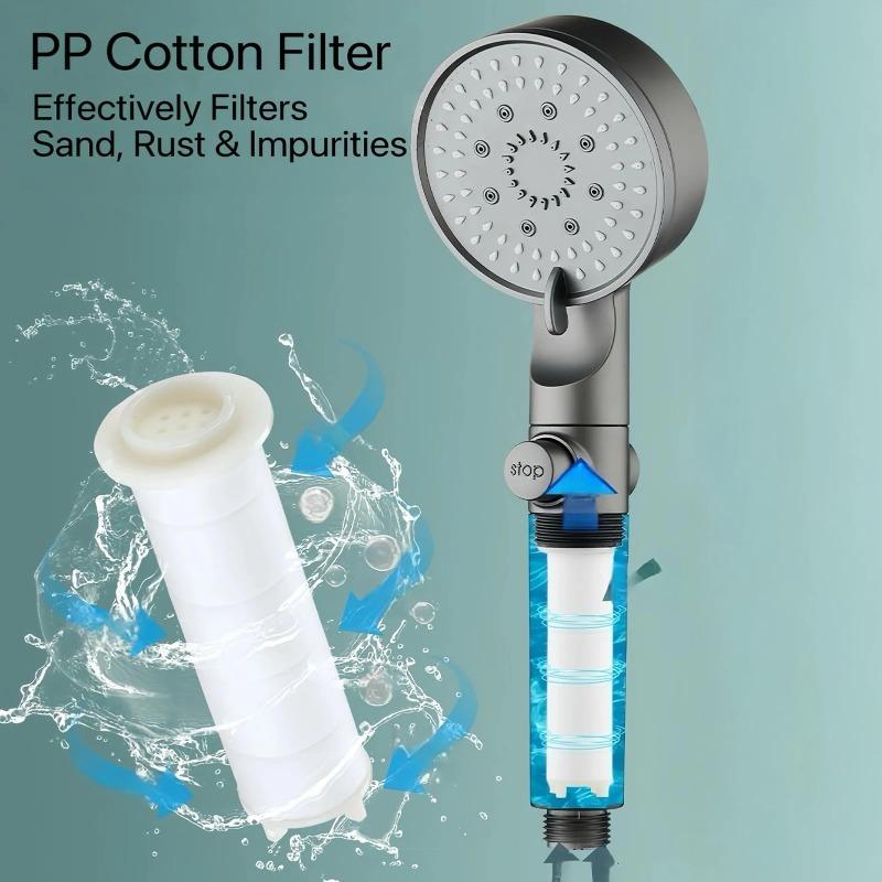 5 Modes High Pressure Shower Head Turbo Shower Handheld Adjustable Water Save Hangable Spray Easy Clean Durable Bathroom