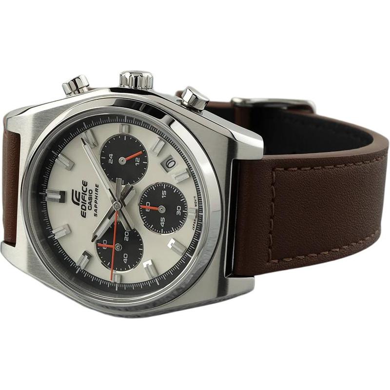 CASIO EDIFICE 100 meters waterproof date display Quartz leather strap men's watch white dial EFB-730L-7AV