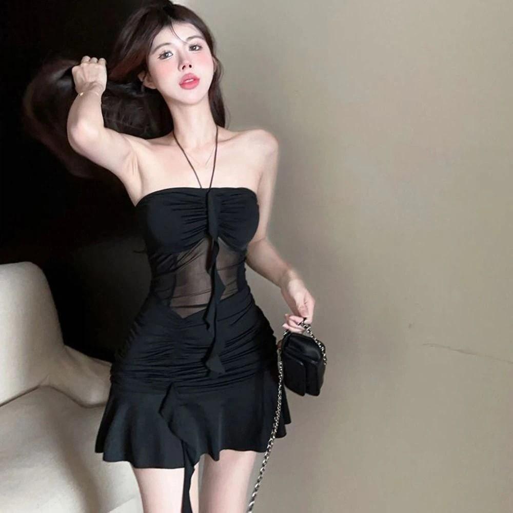 Sleeveless Women Halter Neck Dress Transparent Halter Camisole Dress Girls Gift