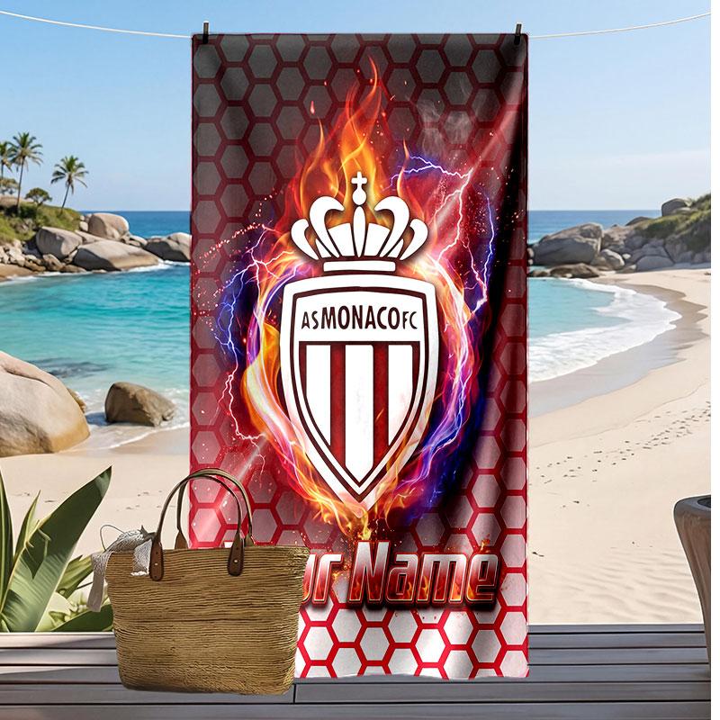Monaco FC Personalisiertes Bedrucktes Strandtuch Fußballlogo Unterstützung Benutzerdefinierter Name Text Saugfähiges Handtuch Für Sport Reisen Besonderes Geschenk