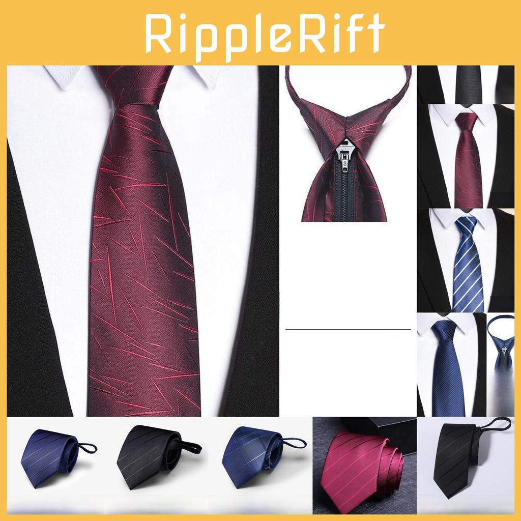 Polyester Striped Tie For Men Business Formal Wear With Zipper Closure For Office And Wedding