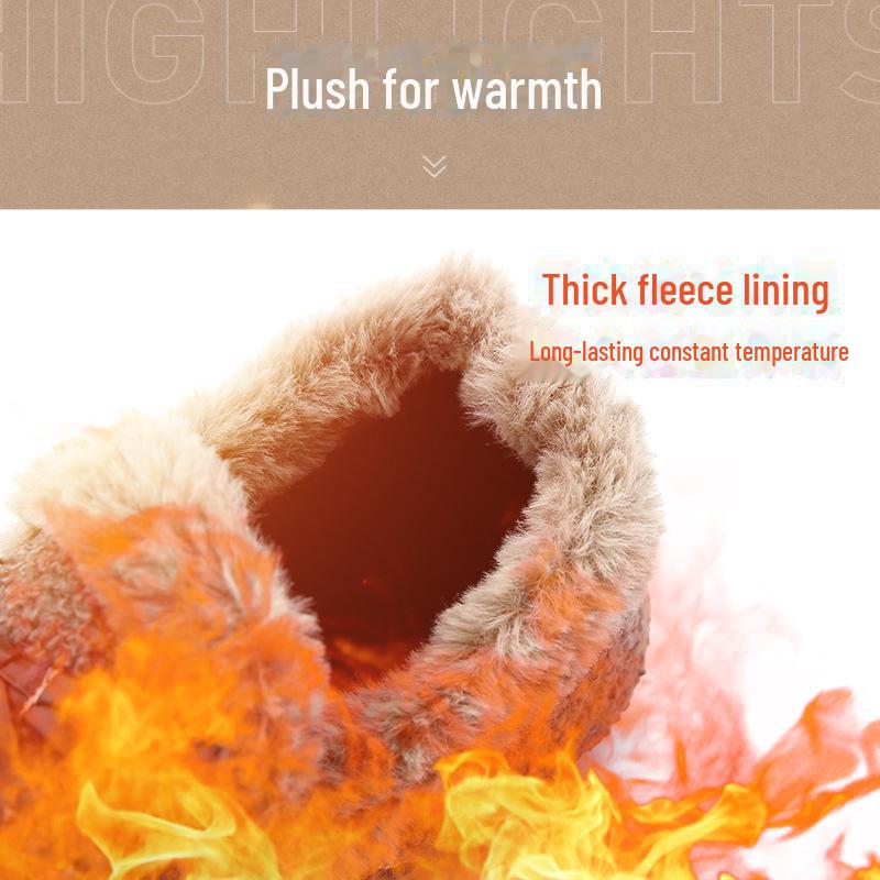 Damskie zimowe buty na płaskiej podeszwie, wyściełane aksamitem, z futerkiem - antypoślizgowe, ciepłe i pogrubione.