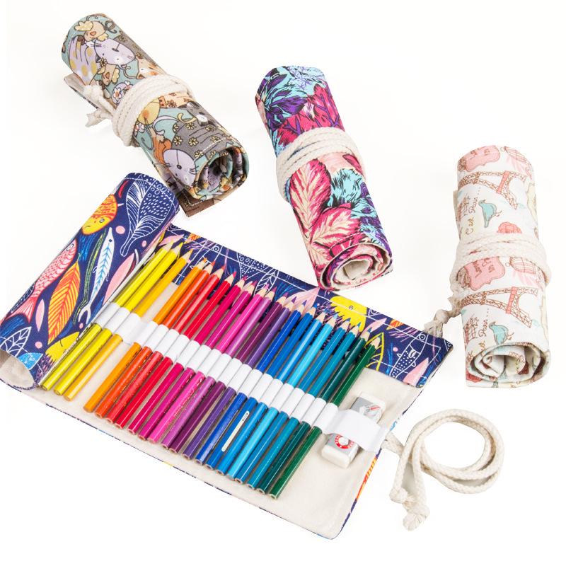 Canvas pen curtain children"s color cartoon pencil black storage bag national style stationery