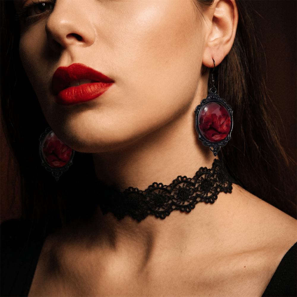 Black Frame Gothic Resin Earrings Oval Shape Drop Earrings Street Photography