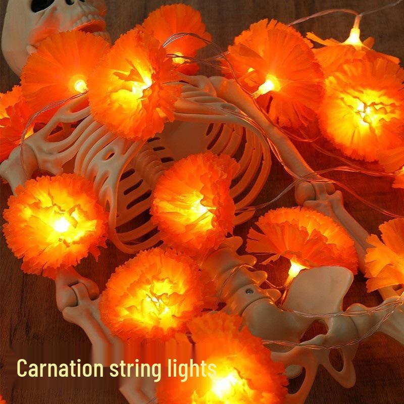 LED Dahlia & Chrysanthemum String Lights – Halloween & Ghost Festival Decorative Marigold Lights