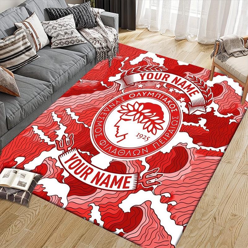 Custom Name Olympiacos Flannel Pattern Square Carpet,Area Rug,Carpet Rug for Living Room Bedroom Sofa Playroom Decor,Non-slip Floor Mat