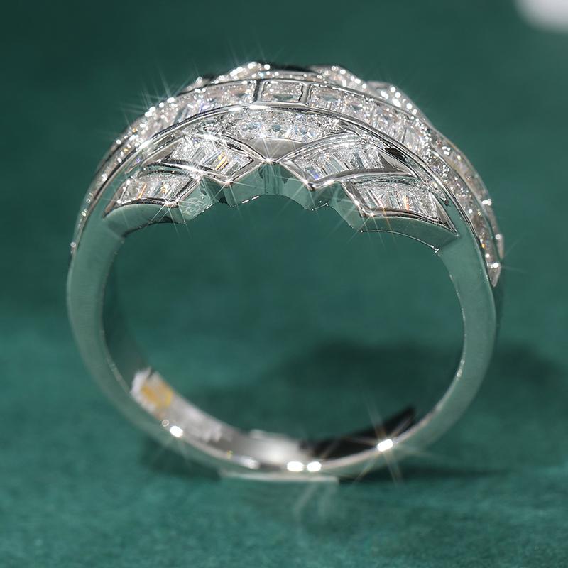 Luxury CopperColor Inlaid White CZ Women's Ring Geometry Design Daily Wear Party Jewelry