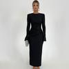 2025 Autumn Ruched Flare Sleeve Slim Fit Dress with Waist-Defining and Hip-Hugging Silhouette