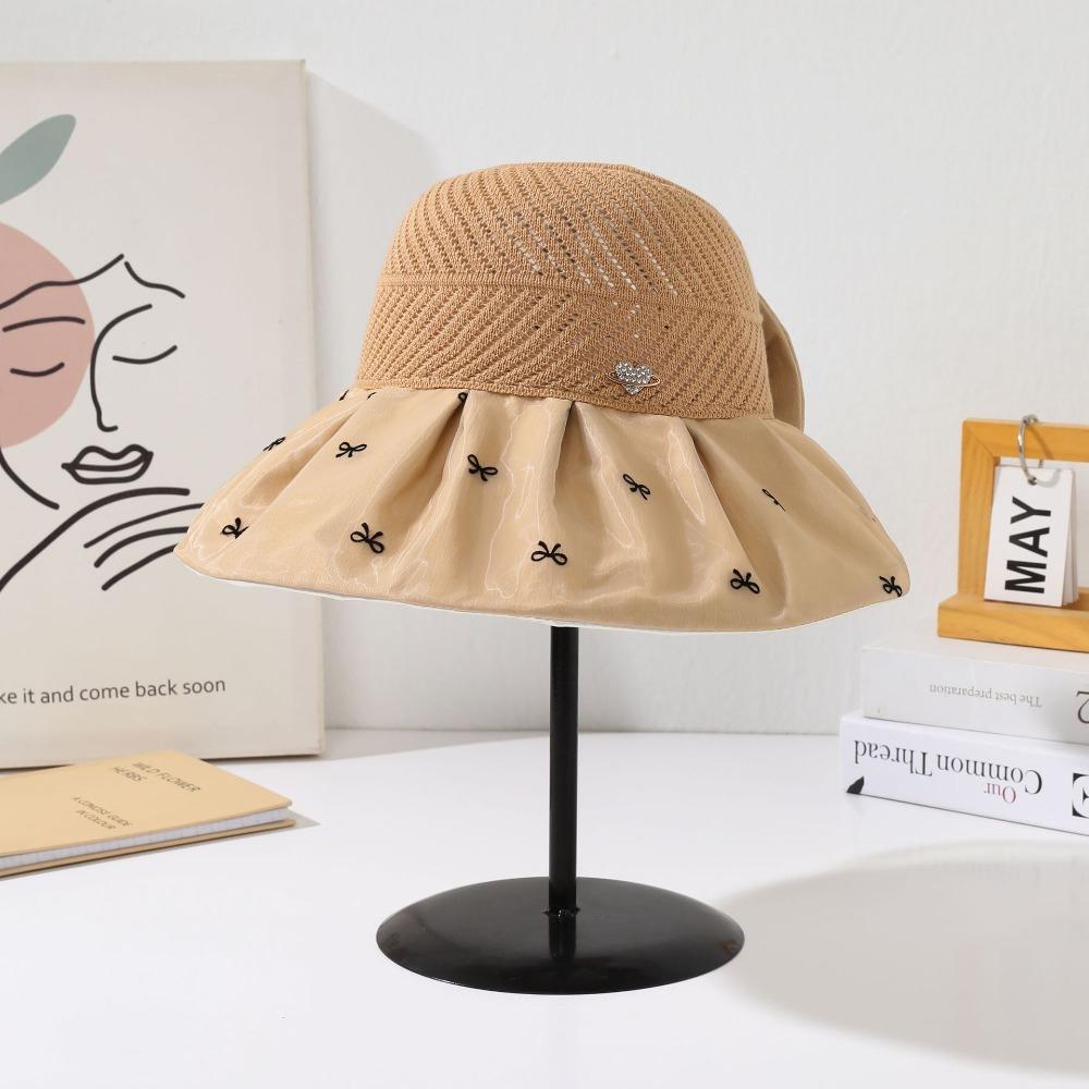 Bowknot Empty Top Sun Hat Sweet Foldable Visor Cap Cute Female Shell Hat  Outdoor
