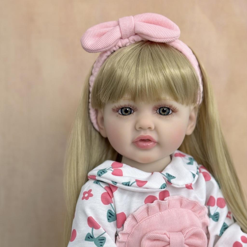 BZDOLL 55cm Full Body Soft Vinyl Baby Reborn Doll Girl 22inch Lifelike Newborn Bebe Long Blonde Princess Art Toy Kids Baths Playing Christmas Gift