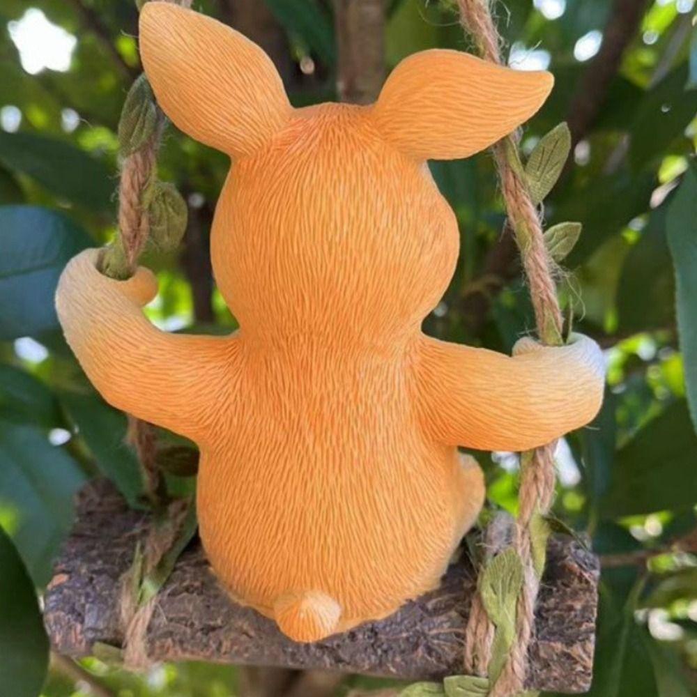 Garden Decoration Hanging Pendant Outdoor Courtyard Mini Animals Figurine Cute Rabbit Swinging