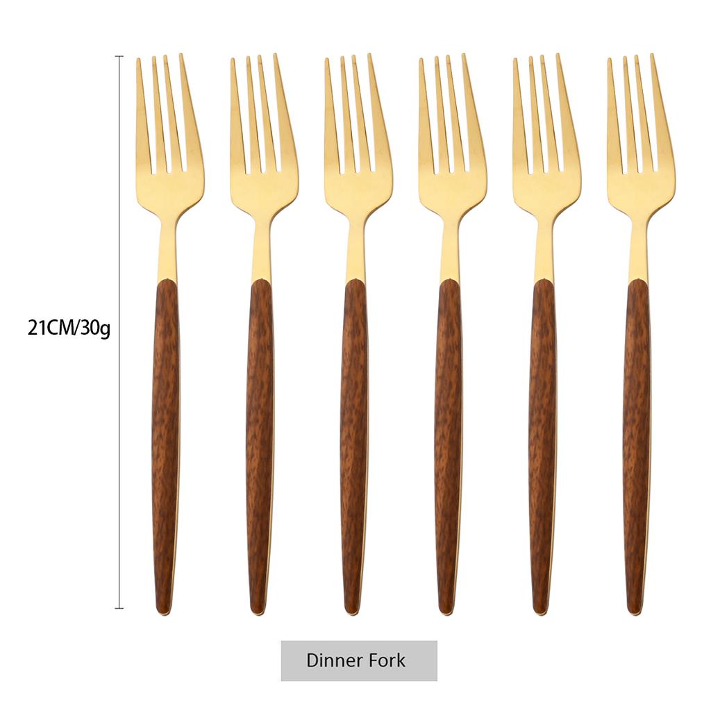 6/30Pcs Imitation Wooden Handle Cutlery Set Knife Cake Fork Coffee Spoons Tableware Stainless Steel Dinnerware Western Flatware