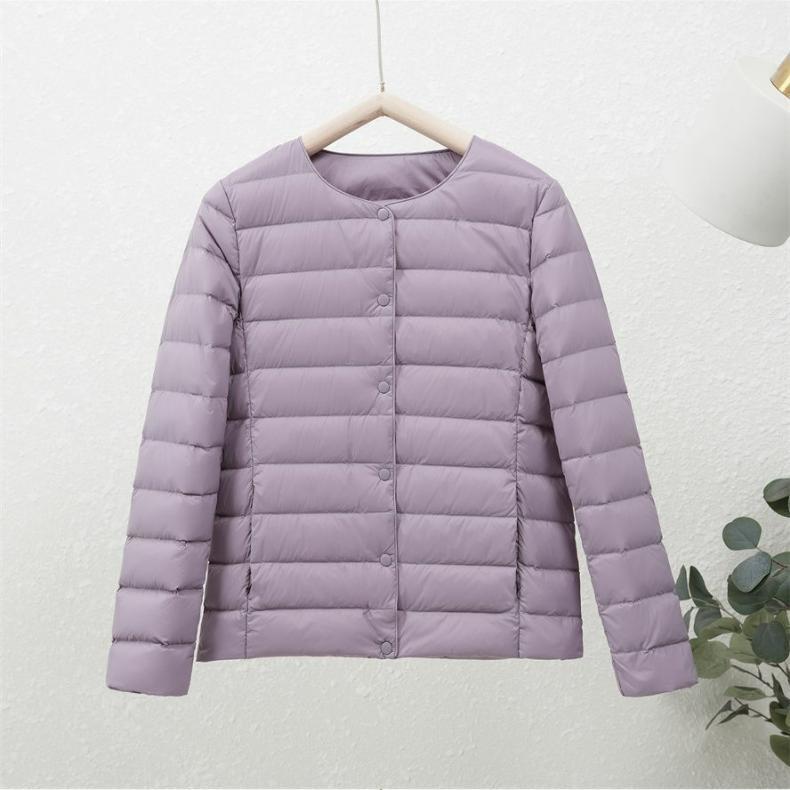 2024 Women's Lightweight Collarless Down Jacket, Short Round Neck, Thin Outerwear