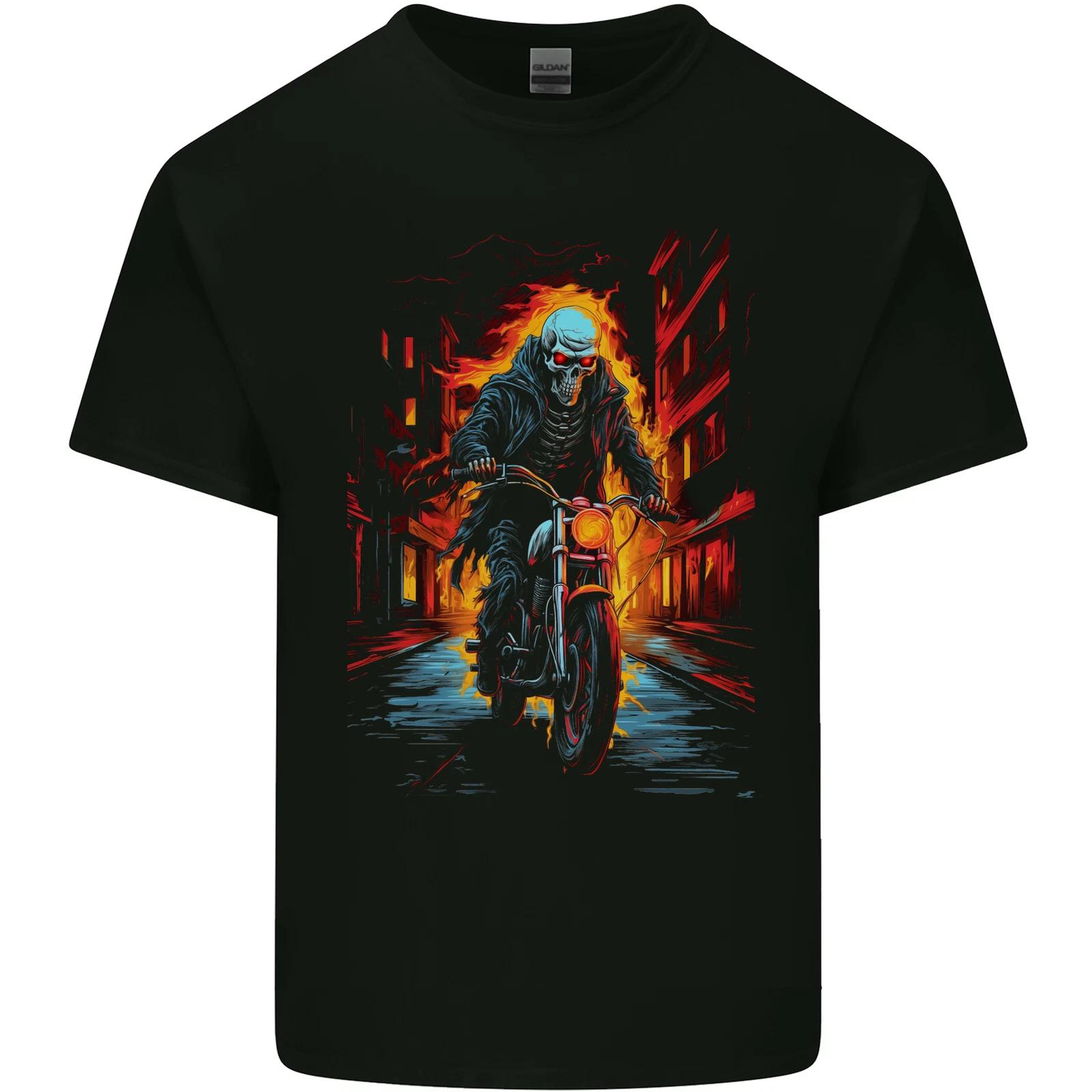 Fire Skull Rider Cafe Racer Motorcycle Biker Kids T-Shirt Childrens XL
