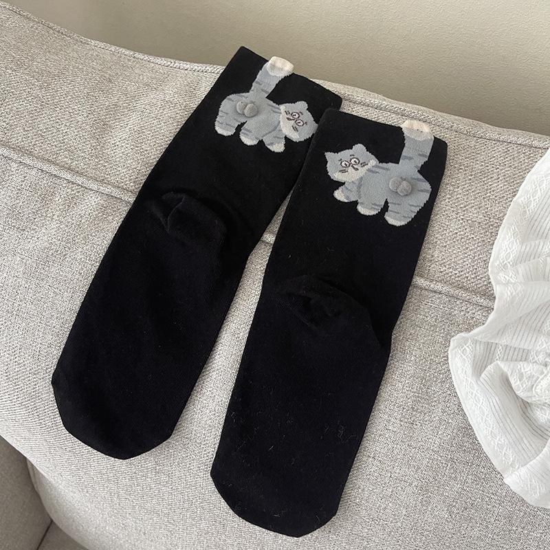 Mischievous Cat Socks: Cute, Abstract, Mid-Calf Korean Style for Kids & Couples