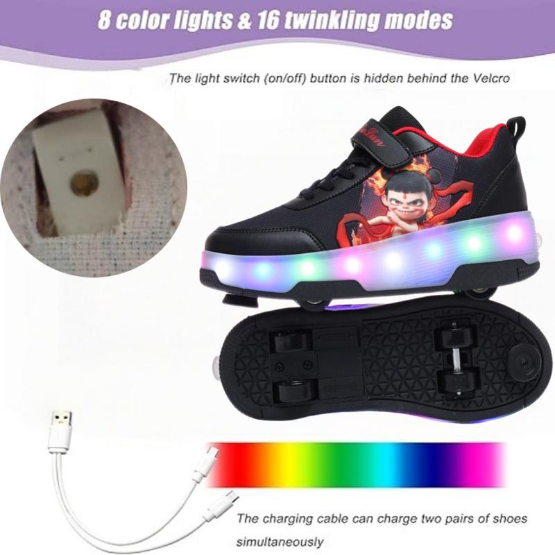 Nezha Spring and summer children's walking shoes Girls retractile walking roller shoes Student girls flash shoes burst shoes