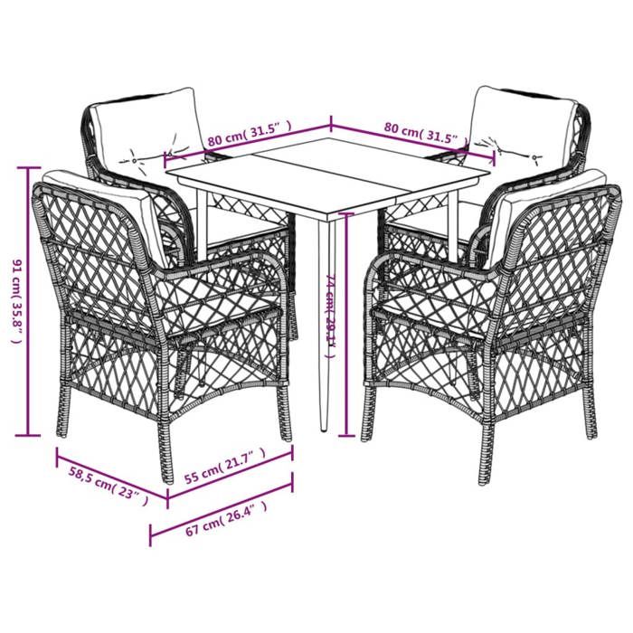 VidaXL Garden Dining Set with Cushions 5 Pcs, Patio Table and Chairs, Outdoor Furniture Terrace, Modern, 3212111