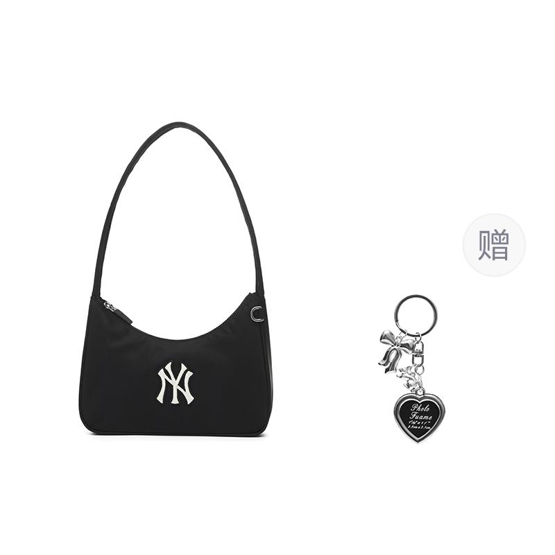 MLB New York Yankees 25FW Classic NY Logo Lightweight Versatile Nylon Shoulder Bag Women Shoulder Bag Black 3ABQB045N-50BKS Basic Set (Bag)
