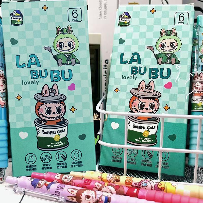 4/6 Stück Kawaii Niedlich Labubu Gelstift Schnelltrocknend Schreiben Glatter Stift Cartoon Druck Neutralstift Schulbedarf Schreibwaren