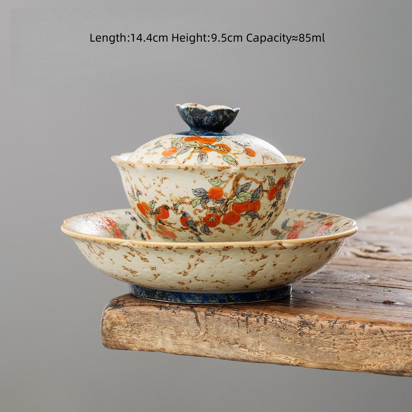 

85ml Hand-painted Persimmon Cover Bowl Zen Ceramic Tea Tureen Three Talent Gaiwan Ancient Tea Maker Teaware Kungfu Tea Set 200ml
