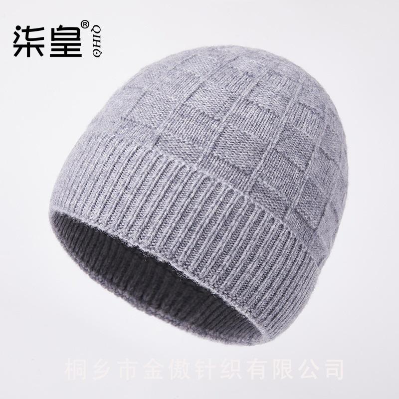 Pure wool knitted hat men's winter warm middle-aged and elderly wool hat ear protection windproof elderly hat