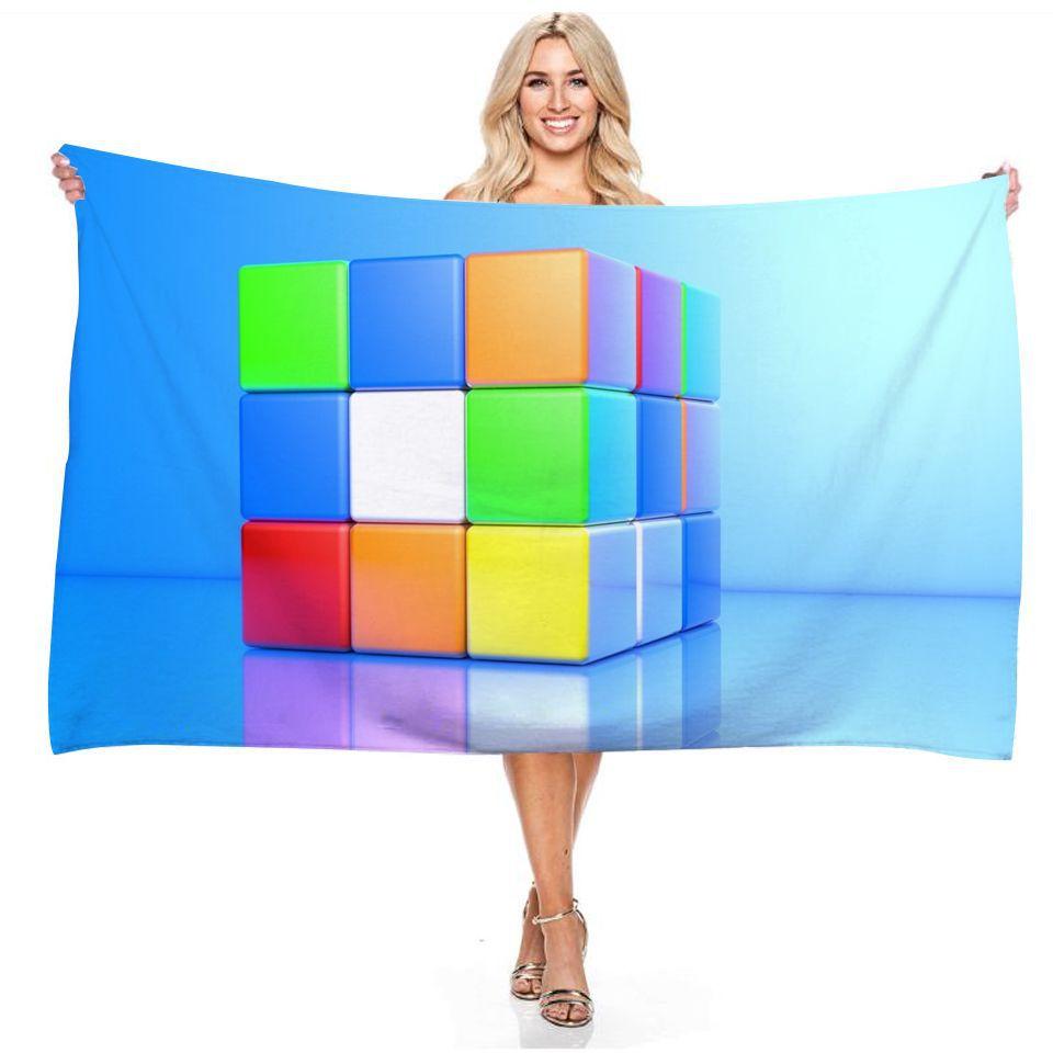 Water Digital Art Game Rubik's Cube Beach Towel Colorful Quick Dry Portable Soft Absorbent Multi-Purpose Towel Girls Women Kids