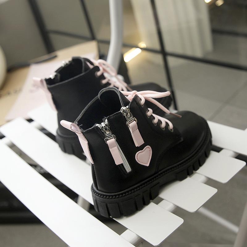 

Детские кожаные ботинки на молнии сбоку - Осенне-зимние ботинки в стиле Мартин, мягкая подошва для девочек Batch of 60 pairs, sizes 26-31 чёрный