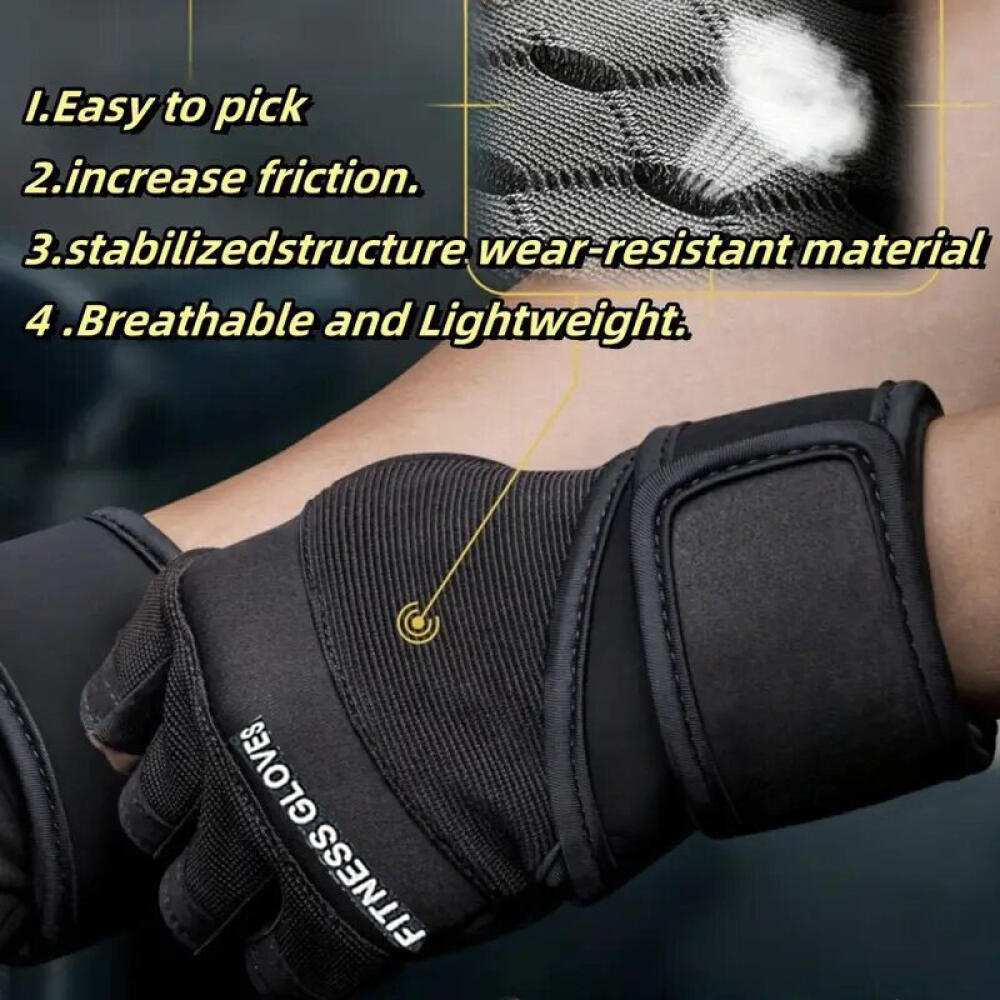 Half Finger Gym Gloves Wear Resistant Weightlifting Gloves with Wrist Support Wristwrap Gloves for Pull Ups Crossfit Exercise