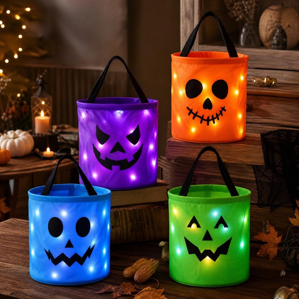 Halloween Light Up Candy with LED - Non-Woven Fabric or Pail for Kids, Button Battery