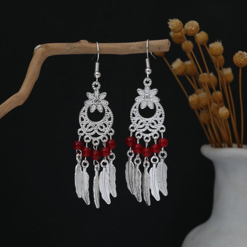 Personalized Bohemian Miao Silver Geometric Tassel Earrings