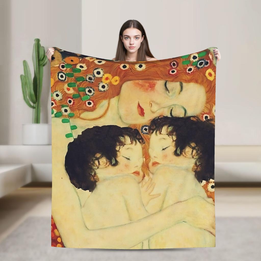 Timeless Maternal Bond-Inspired by Gustav Klimt Mother And Child Blanket Winter Decorative Living Room Novelty Bedspread