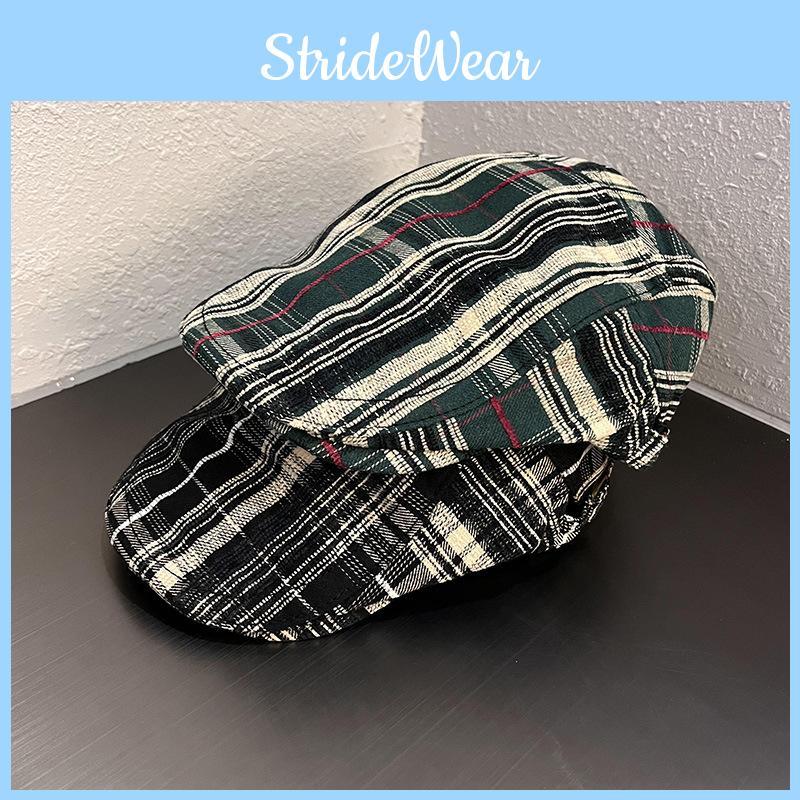 Style Retro Street Checkered Pattern Neutral Casual Duckbill Cap Autumn For
