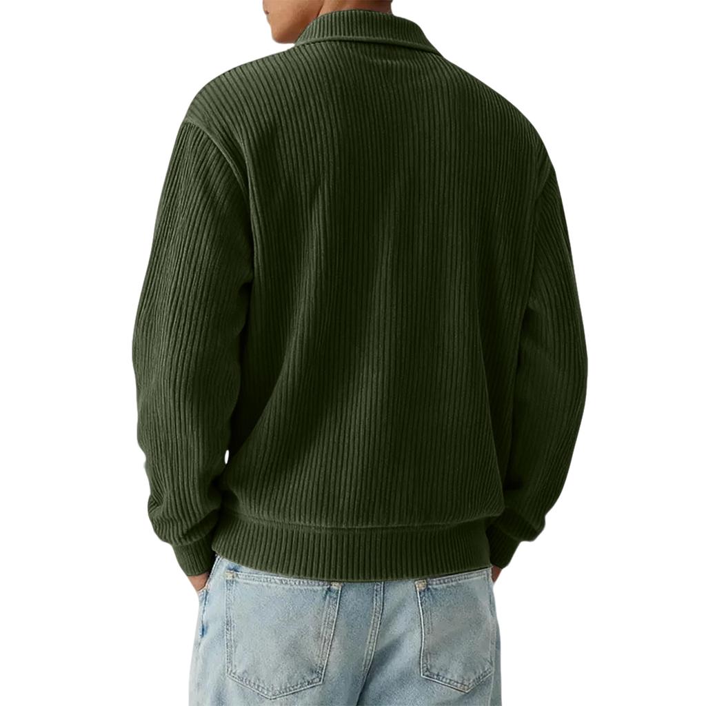 Men's Casual Outdoor Lapel Corduroy Pullover Long-sleeved Top