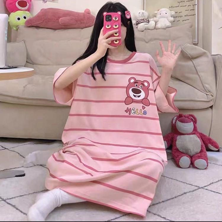 Pajamas Women's Summer Thin Pajamas Short Sleeves Large Size Fat Mm Medium and Long Pajamas Pajamas Loungewear