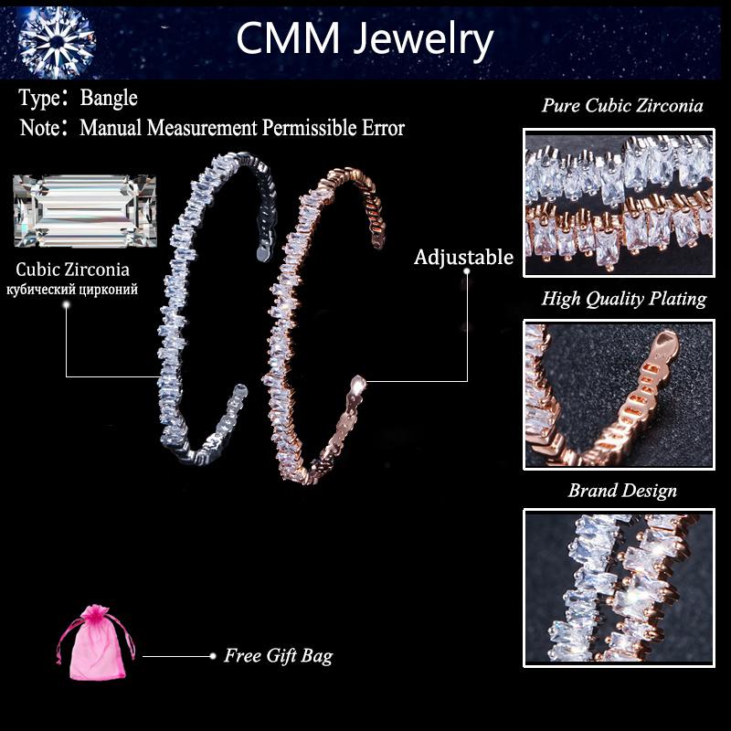 Brățări cu manșetă cu deschidere, cu zirconiu, trandafir, cu tăietură pătrată, culoare baghetă CMM